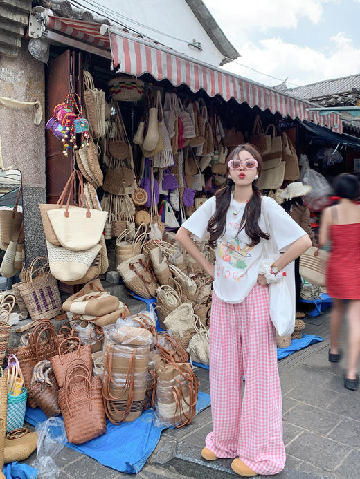 <曾小咸推荐>日系甜美粉色格子休闲裤 商品图3