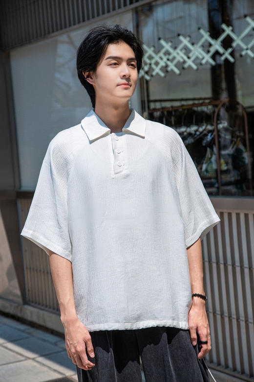 S512412285褶皱肌理短袖POLO衫 商品图0