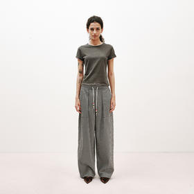 NUTH轻薄复古黑白格纹宽松抽绳直筒休闲裤女夏季