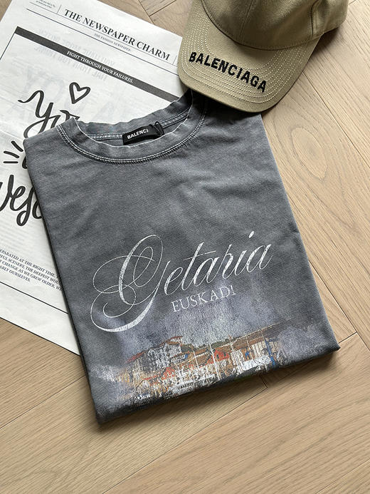 现货 THS-限时 巴黎家 情侣款 高街腔调夜景数码印花乘以染色水洗做旧T恤 QH458 商品图1