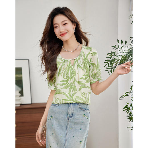 【专属特价】熙世界清新减龄小衫女2025夏款宽松舒适衬衫 商品图4