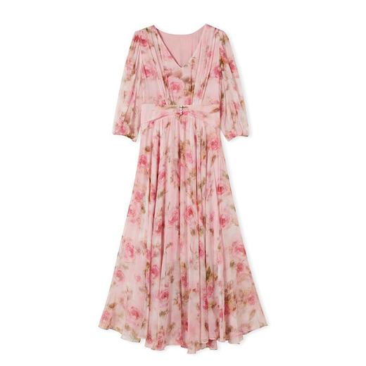 「自」全新升级【铂金会员569/天猫769/差价200】(01725)洛诗琳法式真丝印花连衣裙2025夏季新款气质收腰茶歇裙kbnq01725 商品图4