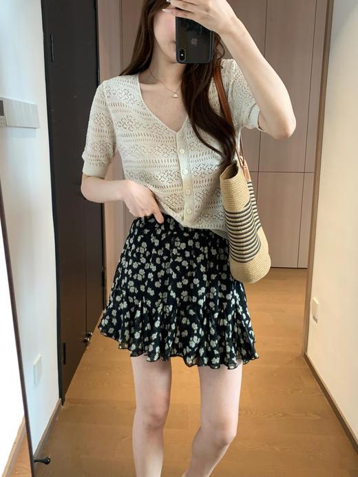 唯美浪漫！2025珍珠雪纺数码印花三角打褶A字版松紧腰碎花短裙！ 商品图5