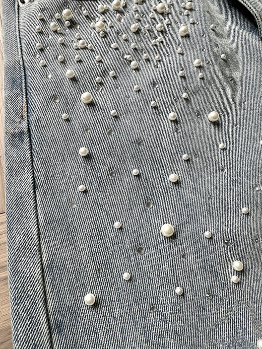 现货 THS-限时 成衣洗水 手工钉珠牛仔阔腿裤 BJ3325 商品图9