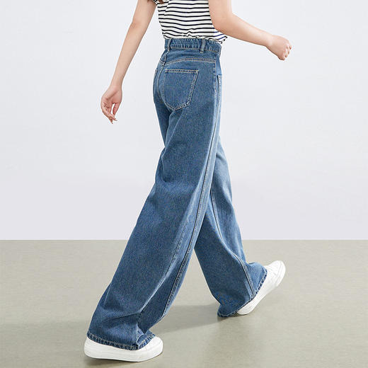 熙世界休闲分割线弯刀阔腿牛仔裤女2025春夏新款高腰宽松直筒长裤 商品图4