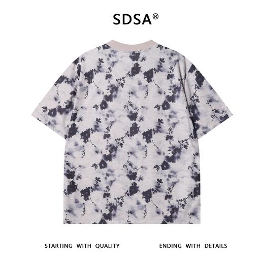 T3609夏季高级感新款男士水墨花卉图案短袖T恤国风百搭简约圆领上衣 商品图5