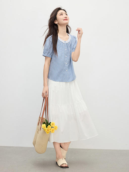 【周四狂欢价】熙世界白色a字半身裙女设计感2025春秋新款高腰宽松层叠蛋糕裙子 商品图4