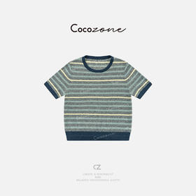 COCO ZONE 刘一一 【亚麻混纺】撞色条纹圆领毛针织衫CD1A0820