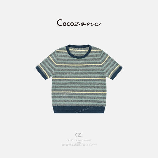 COCO ZONE 刘一一 【亚麻混纺】撞色条纹圆领毛针织衫CD1A0820 商品图0