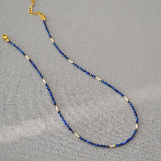 法式复古～刻面青金石仿施家珍珠串珠极细项链锁骨链气质高级感小众 商品图1