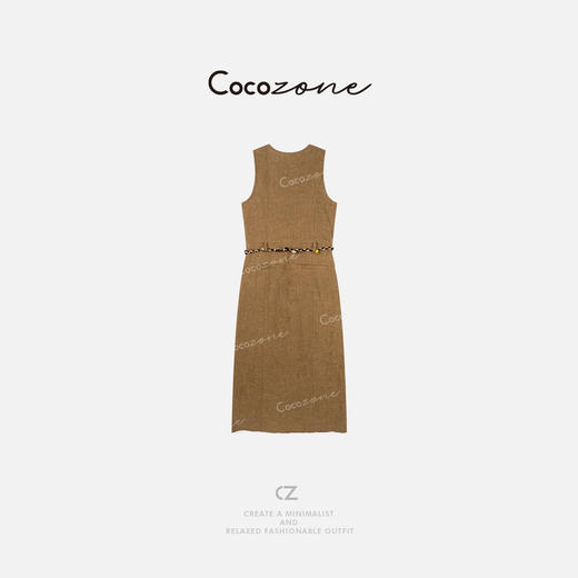 COCO ZONE 刘一一  【100亚麻】简约V领单排扣连衣裙CD2A1134 商品图2