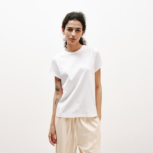 NUTH铜氨丝百搭基础正肩修身圆领短袖T恤女 黑色/白色 商品图1