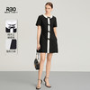 【破价】R30【蝴蝶结在逃公主】赫本风圆领短袖黑白拼接连衣裙收腰显瘦A字裙子 R25LF03009【现货】 商品缩略图1