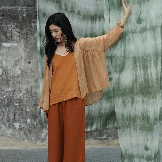 绽放旅行女装347朵/【甜茶系列·黄茶】砂洗苎麻茶染短开衫短外套限量 商品图1