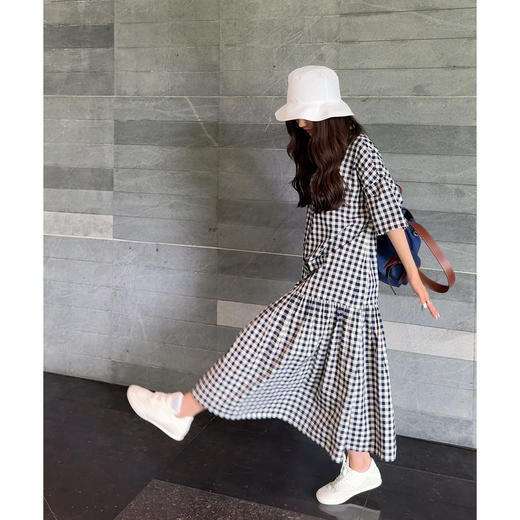 COCO ZONE 刘一一 【100棉】撞色格子翻领短袖连衣裙CD2A1220 商品图1