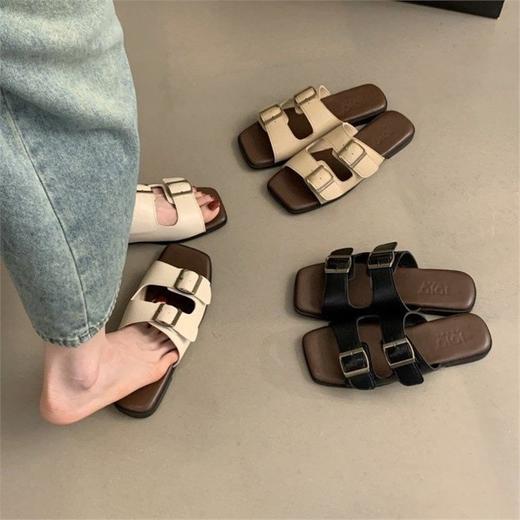 【秒！39抢2对！！夏日出街沙滩必备💃】韩式风拖鞋✨舒适又时髦，海边沙滩也能轻松凹造型！女士拖鞋 女夏外穿新款韩版法式复古仙女风 海边沙滩鞋平底勃肯拖鞋 商品图2