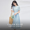 熙世界蓝色亚麻连衣裙女2025夏季新款气质优雅收腰圆领泡泡袖裙子 商品缩略图1