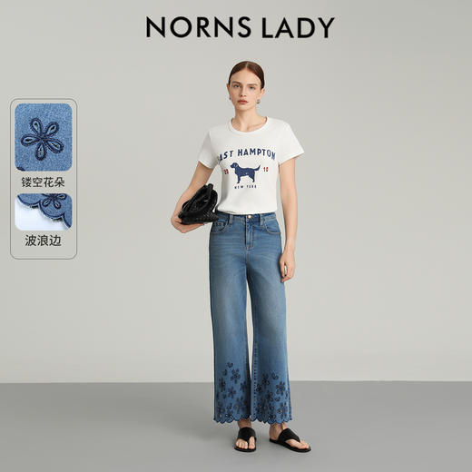 NORNS LADY诺恩 夏季新款"花朵"刺绣波浪边裤子复古休闲长裤牛仔裤T25KK04323【清仓不退不换】 商品图1