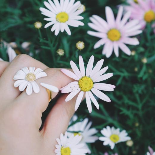欧美小众设计~白色烤漆小雏菊花朵不对称925银针耳环耳钉耳饰 商品图4