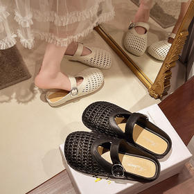 【35.9抢2对！！今夏必备🔥复古甜美半拖鞋✨镂空编织设计，清凉又百搭，走出你的时尚小心机💃2025夏季浅口编织纹镂空圆头鞋 平底女包头时尚百搭复古甜美半拖鞋 今夏热款
