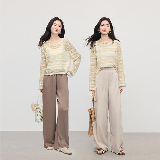 【专属特价】熙世界微透镂空针织罩衫女夏季薄款2025年新款防晒上衣圆领空调衫 商品图2