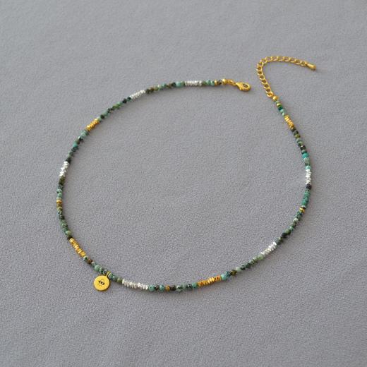 地中海的浪漫～文艺复古绿松石碎银子串珠土耳其眼睛吊坠叠戴项链女 商品图0