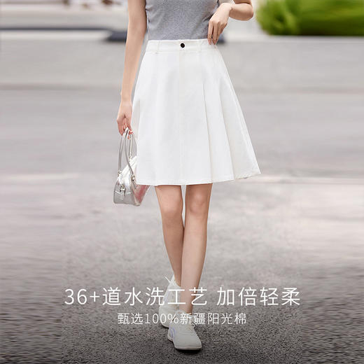 熙世界学院风白色百褶短裙女2025夏季新款百搭休闲减龄纯棉半身裙 商品图1