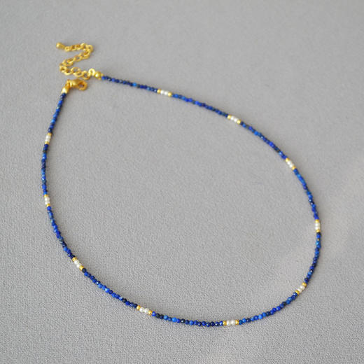 法式复古～刻面青金石仿施家珍珠串珠极细项链锁骨链气质高级感小众 商品图3