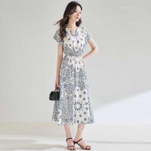 「高货sh」全新升级【铂金会员275/天猫369/差价94】(05930)洛诗琳法式复古定位印花连衣裙2025夏季松紧腰度假风裙子sh05930 商品图3