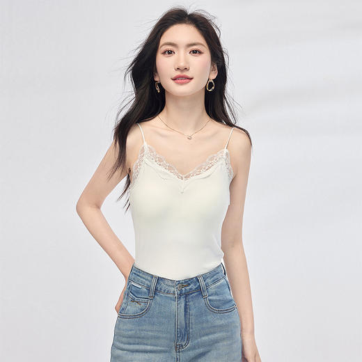 熙世界白色花边蕾丝吊带背心女夏季外穿基础打底内搭短款上衣美背 商品图3