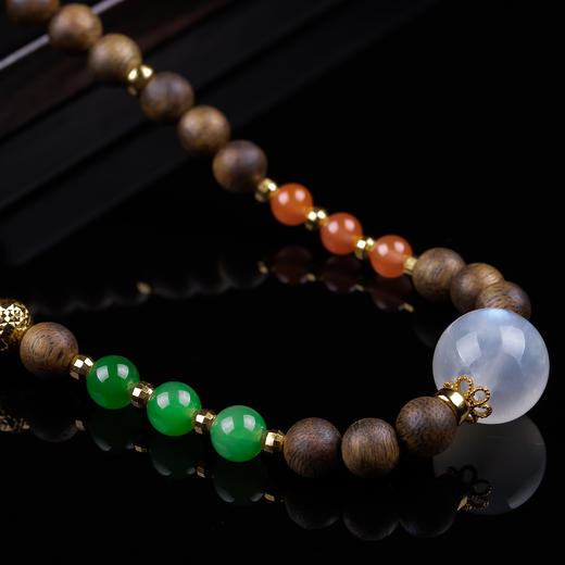 XY0357沉香+月光石碧玉南红项链 商品图4