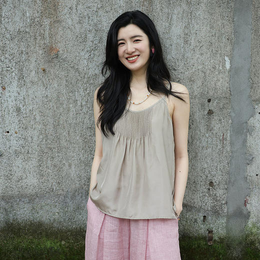 绽放女装363朵/【甜茶系列】真丝可调节肩带细塔克捏褶吊带背心夏 商品图1