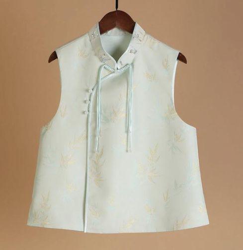 竹溪清浅.斜襟钉珠马甲 商品图0