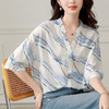 KQLB43N1605 2025夏季薄款凉感雪纺短袖上衣女显瘦设计感v领衬衣条纹衬衫 商品缩略图0