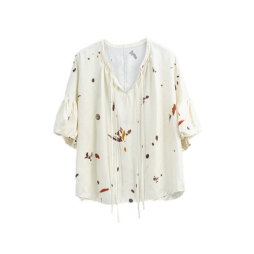 绽放旅行女装345朵/【甜茶系列】铜氨丝印花小衫系带灯笼袖上衣 商品图4