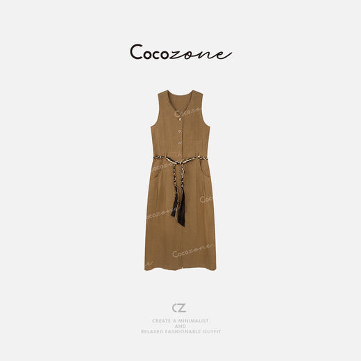 COCO ZONE 刘一一  【100亚麻】简约V领单排扣连衣裙CD2A1134 商品图1