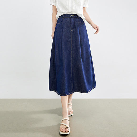 熙世界复古原色牛仔半身裙女春夏薄款高腰压褶a字伞裙2025年新款 商品图3