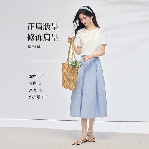 熙世界纯棉白色T恤女短袖2025夏新款设计感蕾丝花朵独特漂亮上衣 商品图2