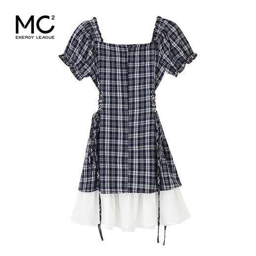 女装方领腰节绑带格子拼接连衣裙-25114Q5223001 商品图4