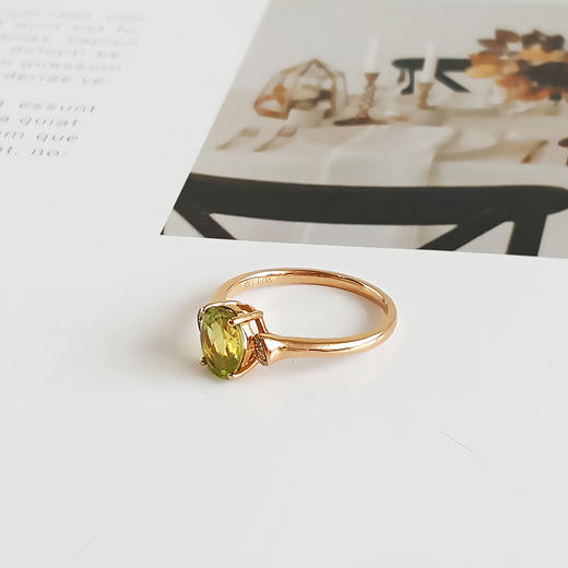 【天然正品】AU750玫瑰金镶钻镶天然约1.34克拉橄榄石戒指15号（戒圈可改）女士现售价：2580！230325AH04 商品图5