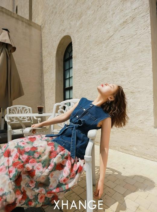 时髦洋气复古蔷薇印花伞裙高腰显瘦小A字半身裙 商品图7