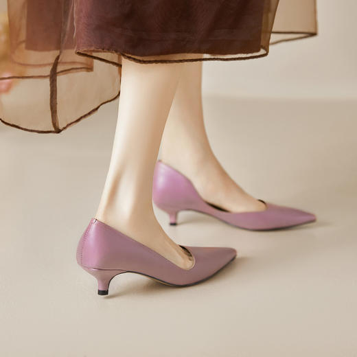 【预售5天】绝美侧空小高跟鞋女低跟中跟真皮时尚气质尖头单鞋MBJR&A6908 商品图3