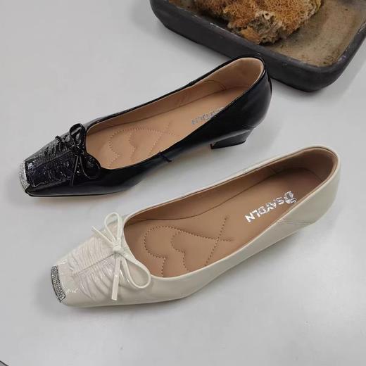 德赛帝伦女鞋真皮单鞋时装鞋中跟方头经典款 商品图2