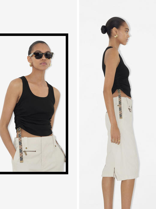 现货 THS-限时 B家 女士 U型领优雅背心 侧边经典格纹带 4色 BY604 商品图1