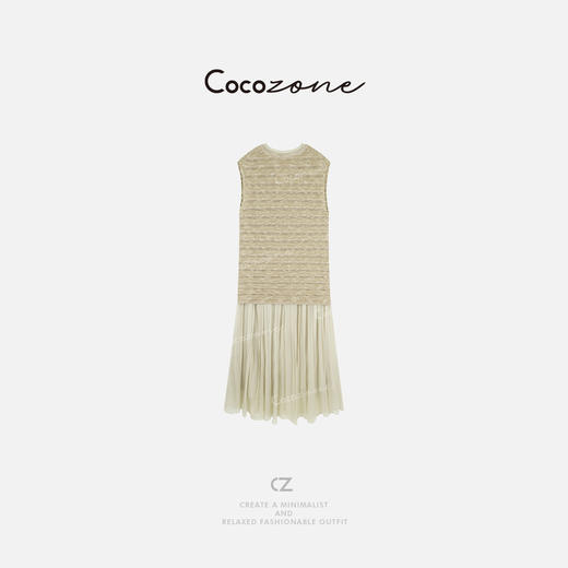 COCO ZONE 刘一一 【亚麻棉混纺】无袖编织纹理连衣裙CD1A0938 商品图1