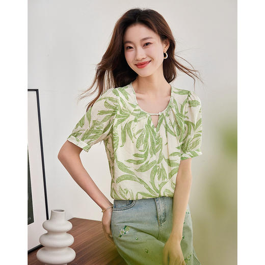 【专属特价】熙世界清新减龄小衫女2025夏款宽松舒适衬衫 商品图3