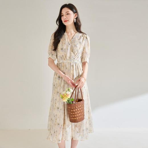 「高货sh」全新升级【铂金会员220/天猫299/差价79】(10336)洛诗琳法式温柔风碎花v领连衣裙2025夏季减龄收腰沙滩裙sh10336 商品图4