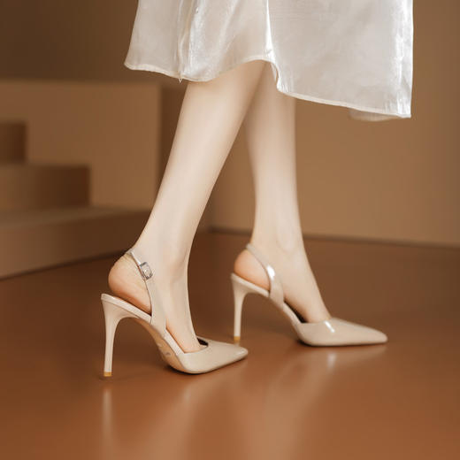 【预售5天】裸色高跟鞋女细跟夏季新款漆皮法式性感气质职业尖头包头凉鞋FDJ&YC---265 商品图3