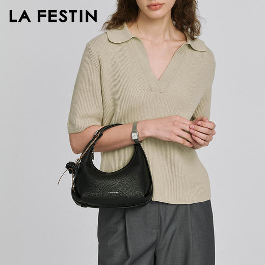 拉菲斯汀 OO包头层牛皮月牙包包夏天女包手提斜挎包白色包 商品图8