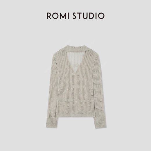 ROMI STUDIO 法式慵懒修身剪裁  镂空Polo领针织开衫 RWCRS64058 商品图1